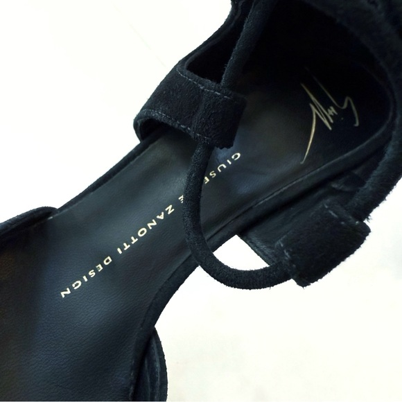 GIUSEPPE ZANOTTI BLACK SUEDE LACE UP ANKLE HIGH HEEL POINTY TOE PUMPS - Picture 8 of 11